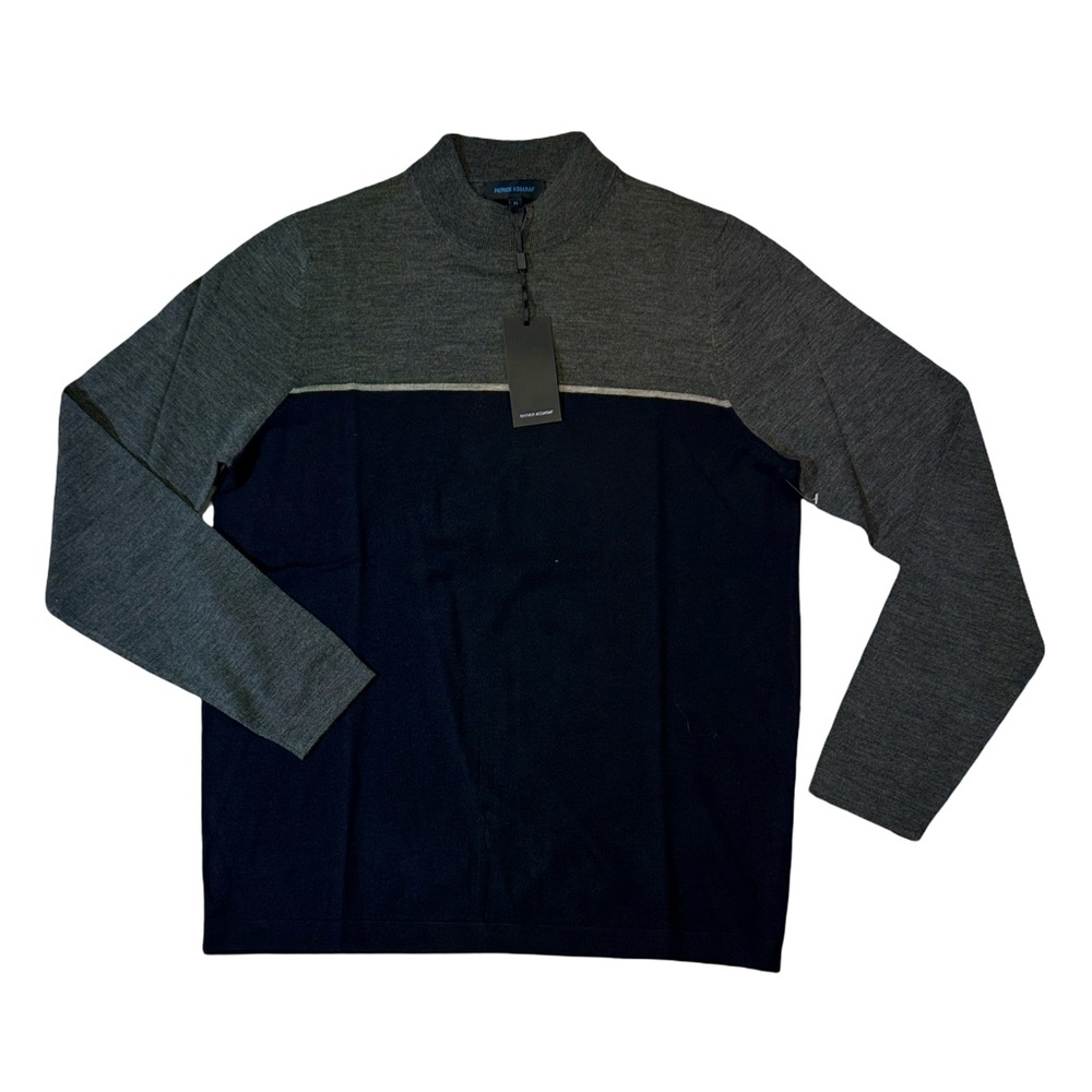 NEW Patrick Assaraf mens M Medium gray blue 100% merino wool crewneck sweater